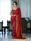Banarasee Handloom Soft Silk Saree With Antique Zari Buti Design & Border-Maroon