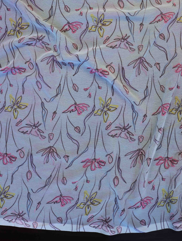 Banarasee Handwoven Faux Georgette Saree With Ikkat Print Design-Aqua Blue