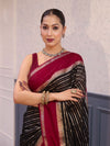 Banarasee Handwoven Semi Silk Saree With Zari Stripes Pattern & Contrast Border-Black & Maroon