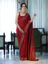 Banarasee Handloom Soft Silk Saree With Antique Zari Buti Design & Border-Maroon