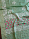 Handloom Block Printed Cotton Silk Salwar Kameez Dupatta Set-Light Green