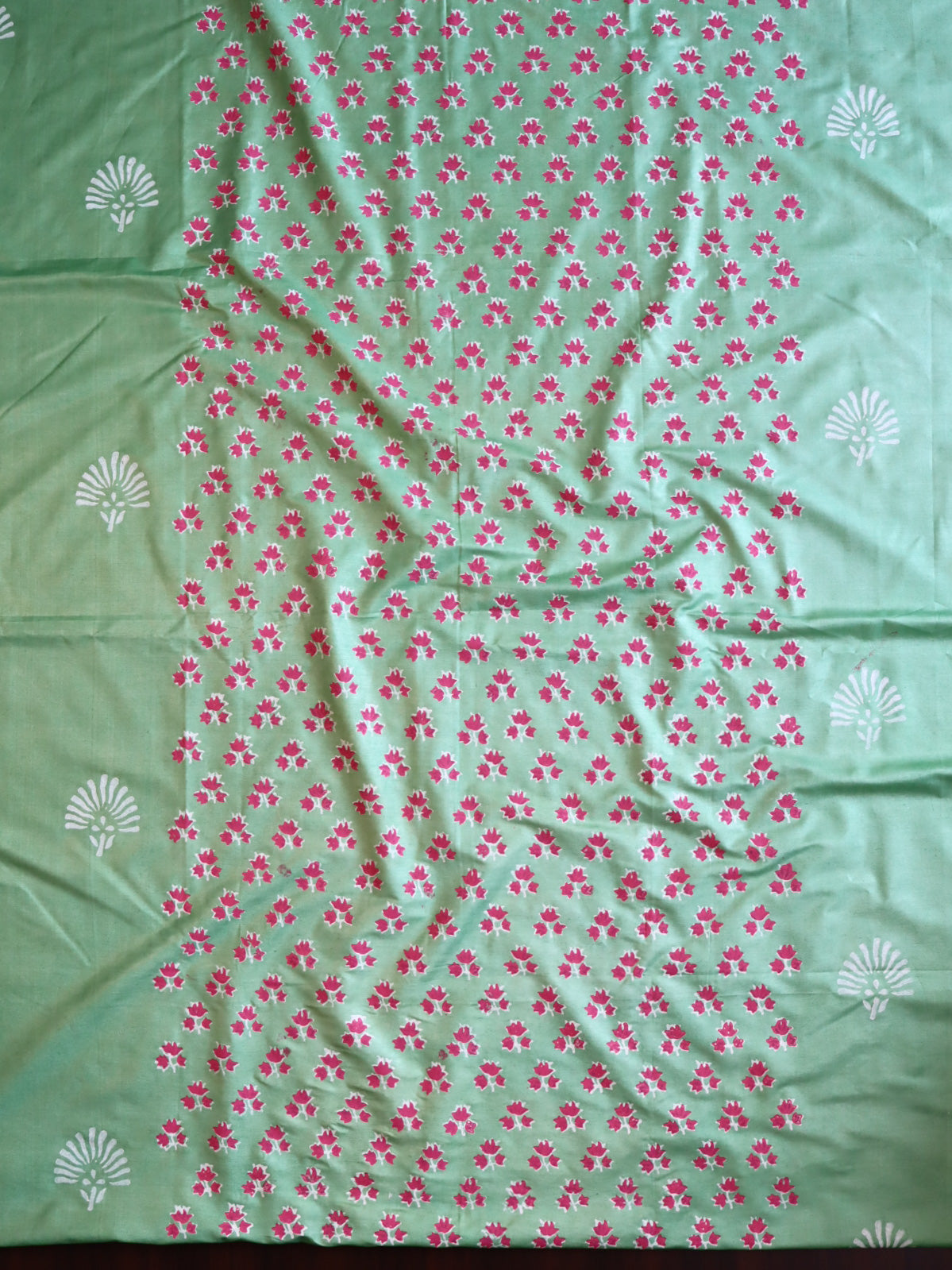 Handloom Block Printed Cotton Silk Salwar Kameez Dupatta Set-Light Green