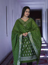 Banarasee Faux Georgette Zari Work Salwar Kameez Fabric With Dupatta Set-Leaf Green