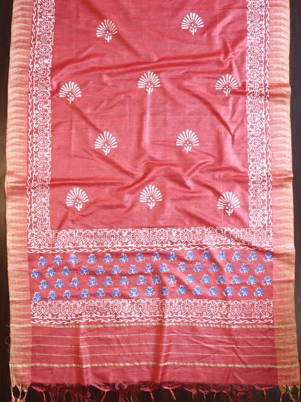 Handloom Block Printed Cotton Silk Salwar Kameez Dupatta Set-Pink