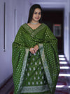 Banarasee Faux Georgette Zari Work Salwar Kameez Fabric With Dupatta Set-Leaf Green