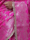 Banarasee Handwoven Semi Silk Saree With Zari Jaal Design & Lace-Pink