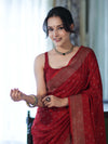 Banarasee Handloom Soft Silk Saree With Antique Zari Buti Design & Border-Maroon