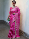 Banarasee Handwoven Semi Silk Saree With Zari Jaal Design & Lace-Pink