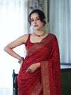 Banarasee Handloom Soft Silk Saree With Antique Zari Buti Design & Border-Maroon