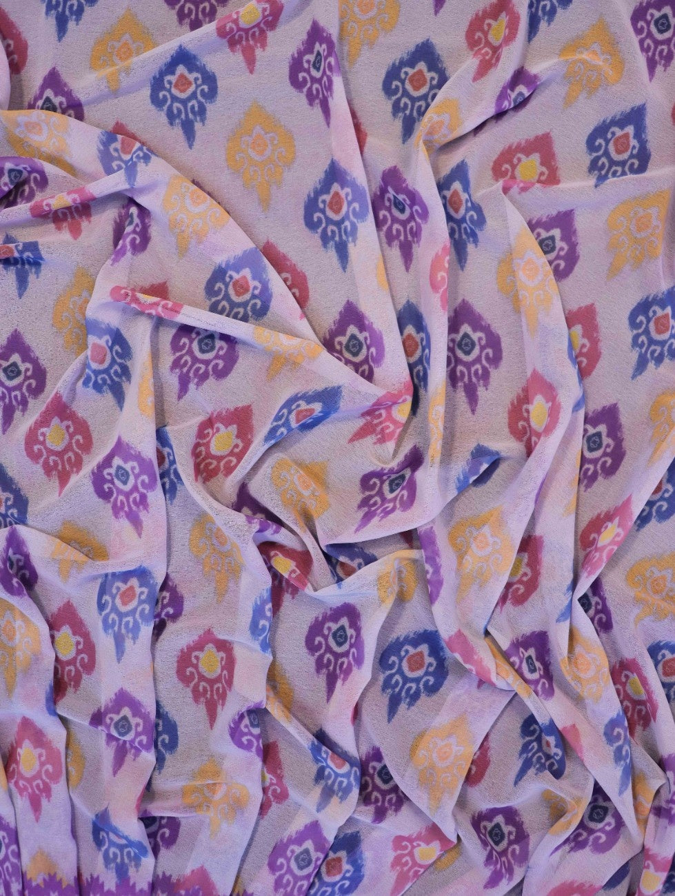 Banarasee Handwoven Faux Georgette Saree With Ikkat Print Design-Light Pink