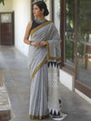 Handloom Mul Cotton Hand-Block Print Saree-White