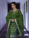 Banarasee Faux Georgette Zari Work Salwar Kameez Fabric With Dupatta Set-Leaf Green