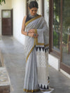Handloom Mul Cotton Hand-Block Print Saree-White