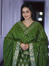 Banarasee Faux Georgette Zari Work Salwar Kameez Fabric With Dupatta Set-Leaf Green