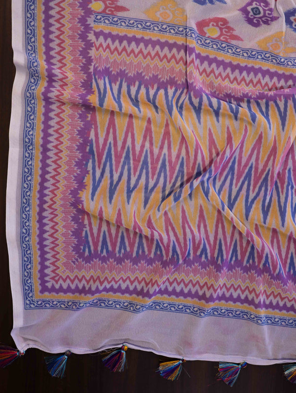 Banarasee Handwoven Faux Georgette Saree With Ikkat Print Design-Light Pink