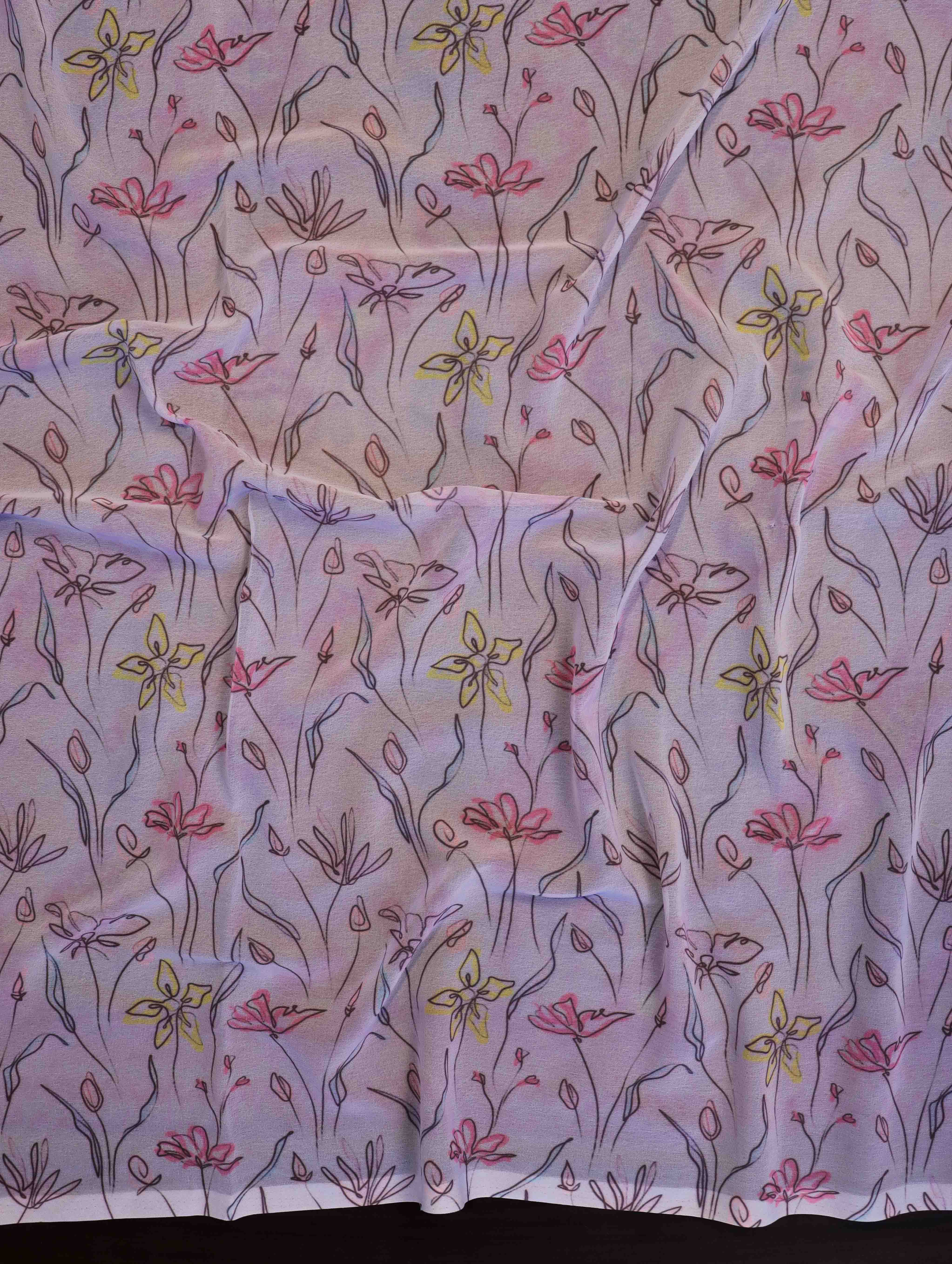 Banarasee Handwoven Faux Georgette Saree With Ikkat Print Design-Light Pink