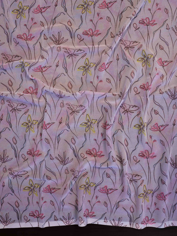 Banarasee Handwoven Faux Georgette Saree With Ikkat Print Design-Light Pink