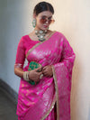 Banarasee Handwoven Semi Silk Saree With Zari Jaal Design & Lace-Pink