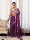 Banarasee Organza Mix Saree With Floral Embroidered Work & Satin Border-Purple