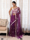 Banarasee Organza Mix Saree With Floral Embroidered Work & Satin Border-Purple