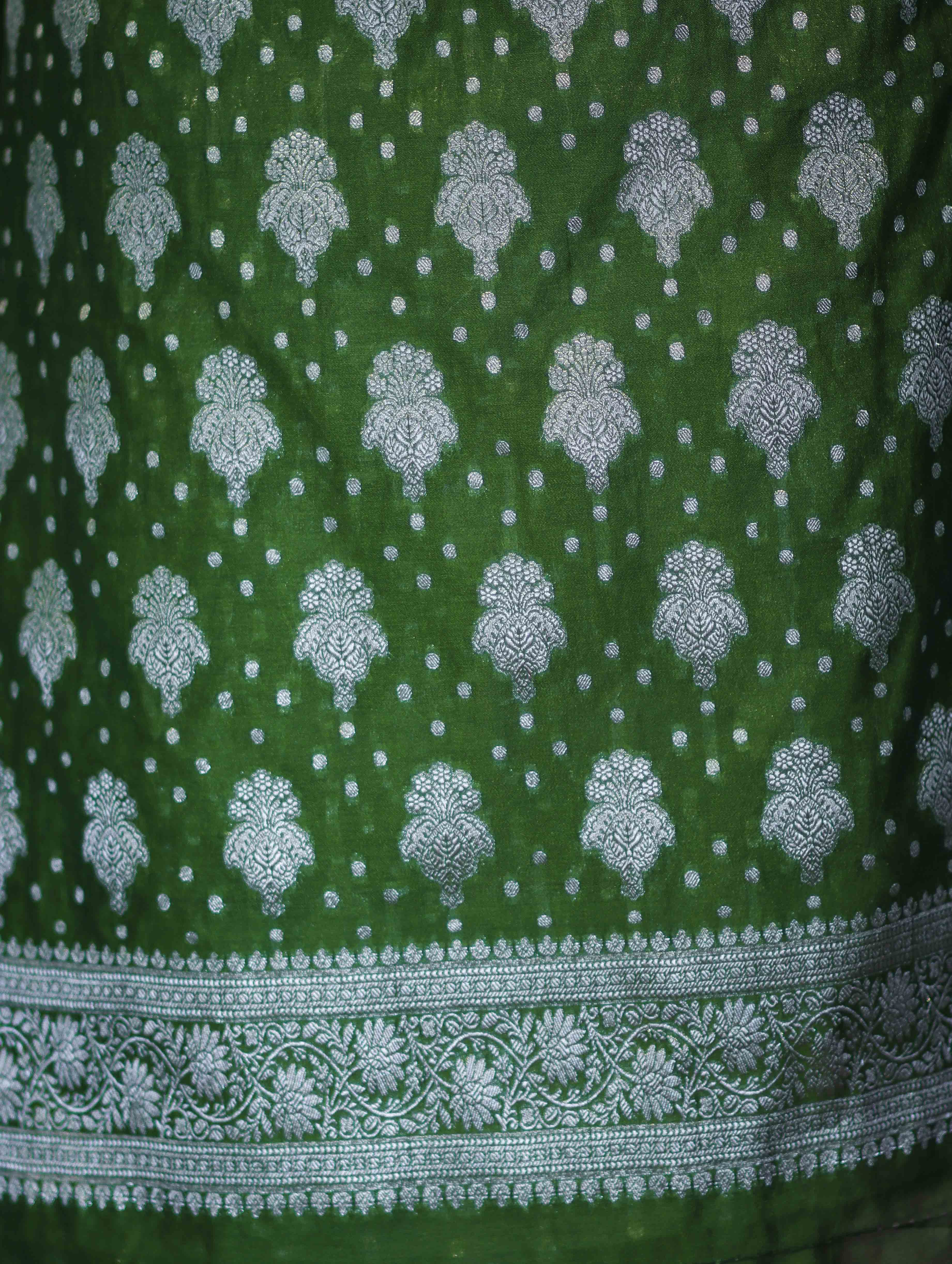 Banarasee Faux Georgette Zari Work Salwar Kameez Fabric With Dupatta Set-Leaf Green