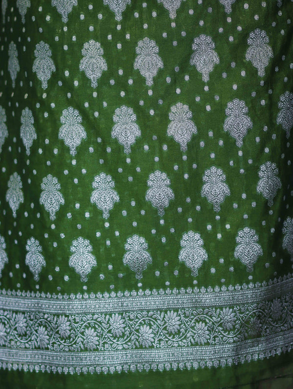 Banarasee Faux Georgette Zari Work Salwar Kameez Fabric With Dupatta Set-Leaf Green