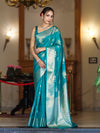 Banarasee Handloom Pure Chiniya Silk Saree With Zari Work-Aqua Blue