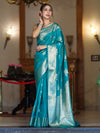 Banarasee Handloom Pure Chiniya Silk Saree With Zari Work-Aqua Blue