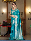 Banarasee Handloom Pure Chiniya Silk Saree With Zari Work-Aqua Blue