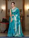 Banarasee Handloom Pure Chiniya Silk Saree With Zari Work-Aqua Blue