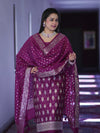 Banarasee Faux Georgette Zari Work Salwar Kameez Fabric With Dupatta Set-Wine