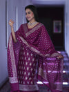 Banarasee Faux Georgette Zari Work Salwar Kameez Fabric With Dupatta Set-Wine