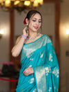Banarasee Handloom Pure Chiniya Silk Saree With Zari Work-Aqua Blue