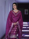 Banarasee Faux Georgette Zari Work Salwar Kameez Fabric With Dupatta Set-Wine