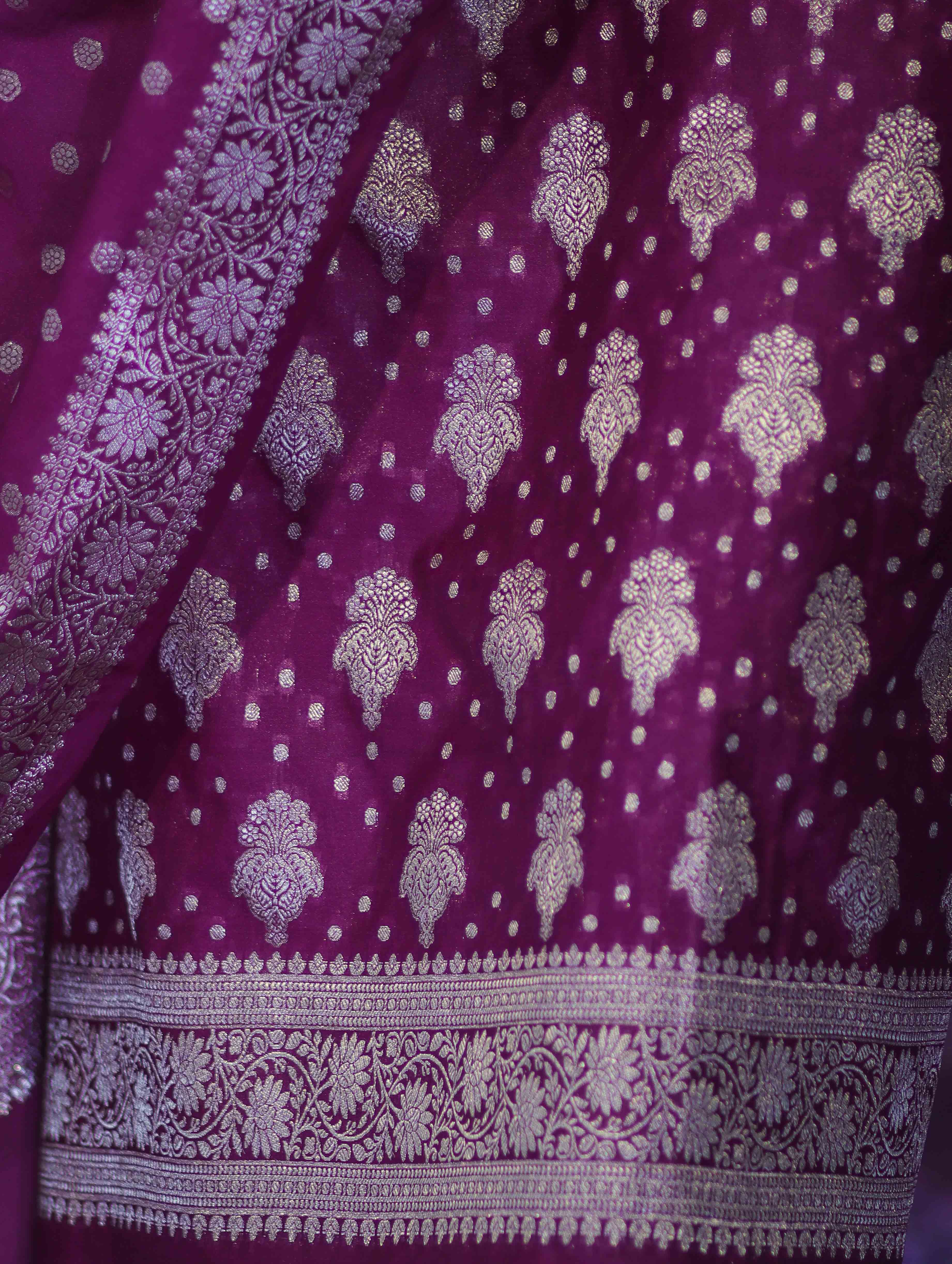 Banarasee Faux Georgette Zari Work Salwar Kameez Fabric With Dupatta Set-Wine