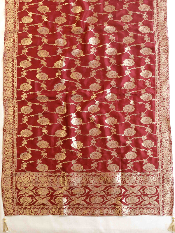 Banarasee Handloom Chanderi Zari Work Salwar Kameez Dupatta Set-Maroon