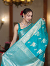 Banarasee Handloom Pure Chiniya Silk Saree With Zari Work-Aqua Blue