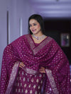 Banarasee Faux Georgette Zari Work Salwar Kameez Fabric With Dupatta Set-Wine