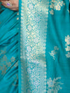 Banarasee Handloom Pure Chiniya Silk Saree With Zari Work-Aqua Blue