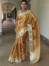 Banarasee Handwoven Tissue Saree With Hand Brush Paint Zari Design & Lace-Multicolor