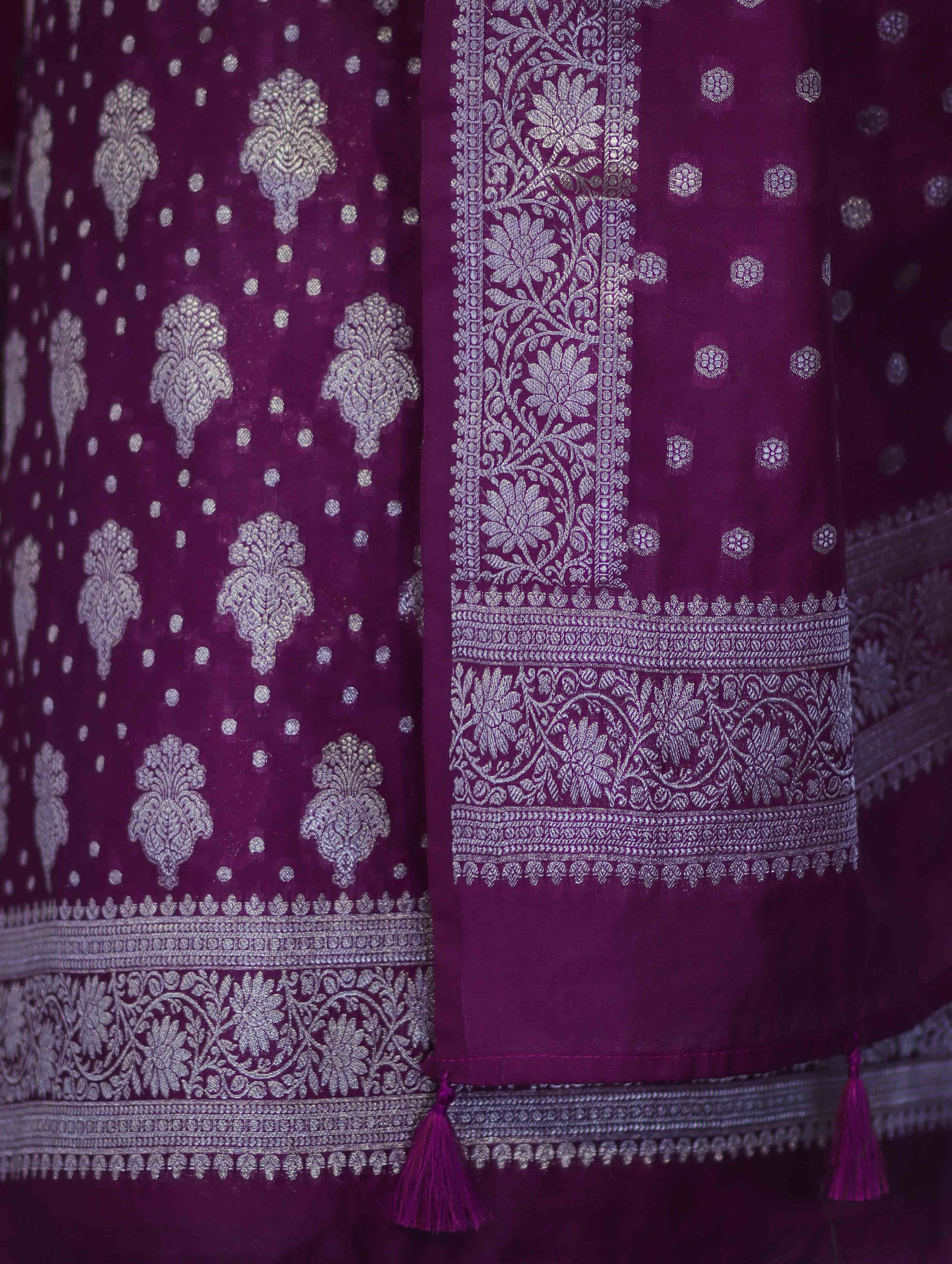 Banarasee Faux Georgette Zari Work Salwar Kameez Fabric With Dupatta Set-Wine