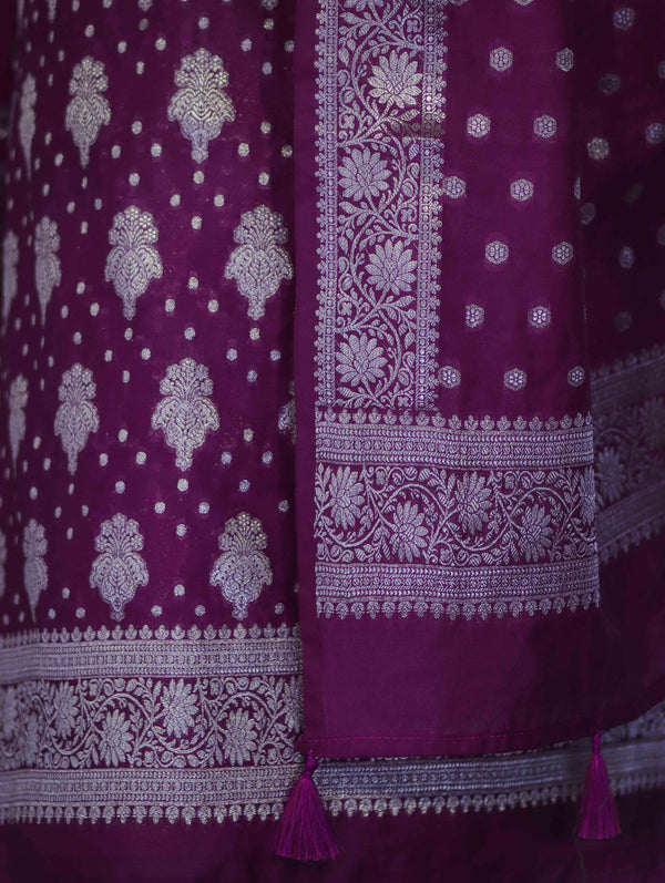 Banarasee Faux Georgette Zari Work Salwar Kameez Fabric With Dupatta Set-Wine