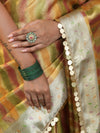 Banarasee Handwoven Tissue Saree With Hand Brush Paint Zari Design & Lace-Multicolor
