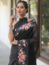 Banarasee Chanderi Cotton Floral Embroidered Saree-Black