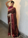 Banarasee Handwoven Semi Silk Saree With Zari Jaal Design Contrast Border & Lace-Black & Magenta