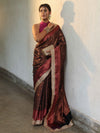 Banarasee Handwoven Semi Silk Saree With Zari Jaal Design Contrast Border & Lace-Black & Magenta