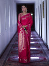 Banarasee Handloom Semi Silk Saree With Sona Rupa Zari Buti Design & Floral Border-Fuchsia Pink