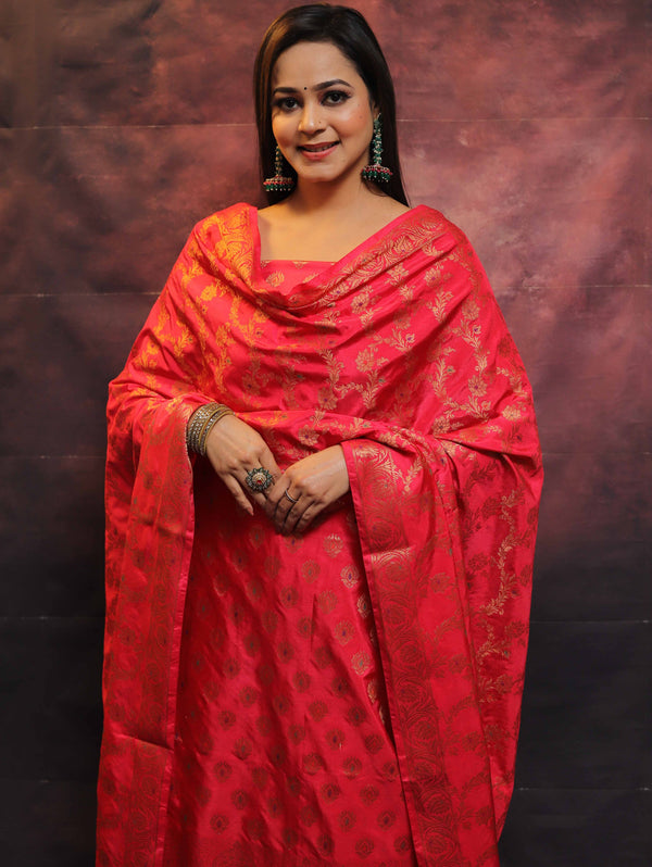 Banarasee/Banarasi Salwar Kameez Semi Katan Silk Zari Buta Work Fabric With  Contrast Dupatta-Fuchsia | Dress materials, Indian wedding outfits, Clothes  for women