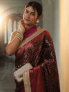 Banarasee Handwoven Semi Silk Saree With Zari Jaal Design Contrast Border & Lace-Black & Magenta