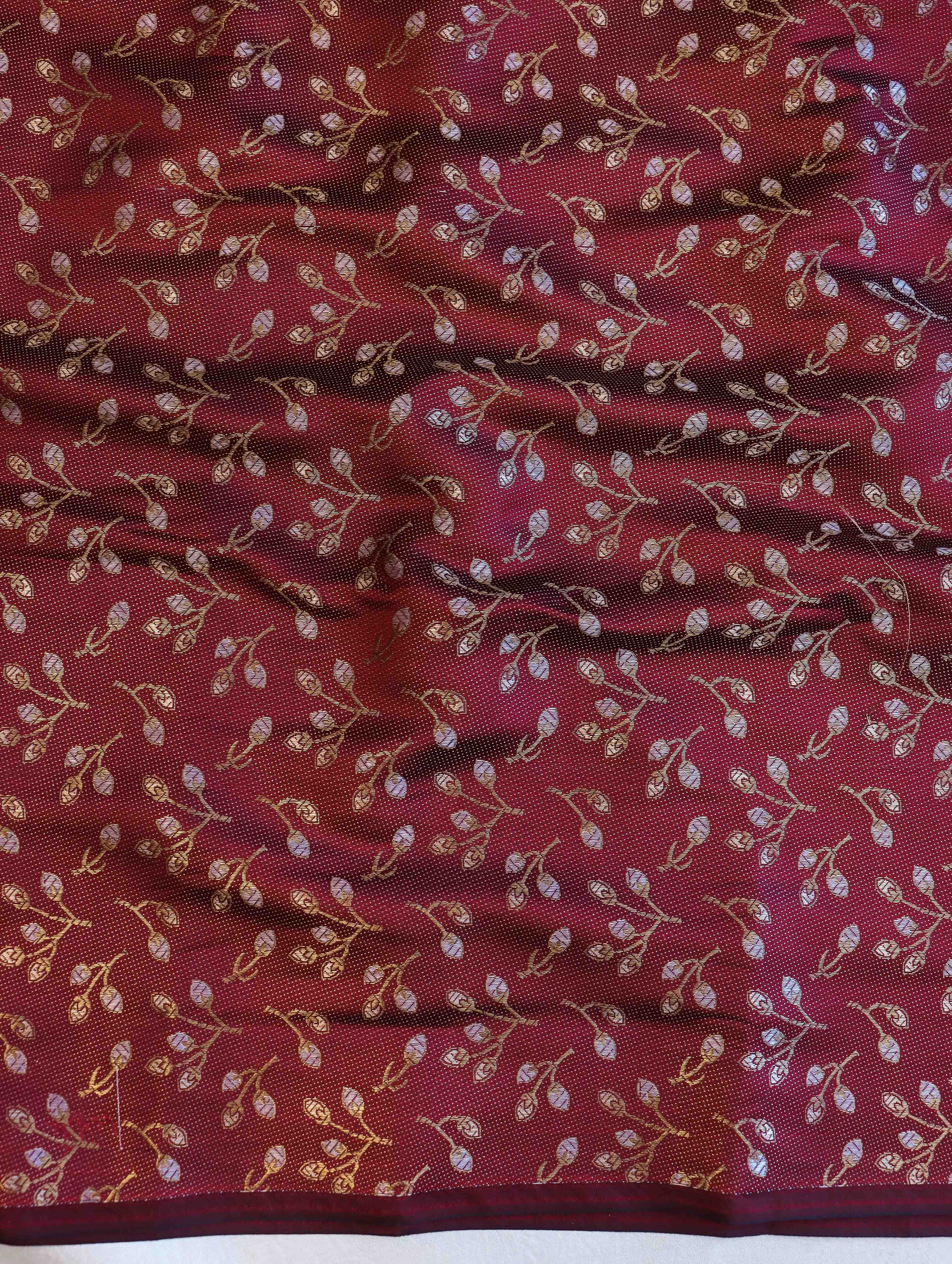 Banarasee Handloom Chanderi Cotton Saree With Buta Besign & Lace-Light Green